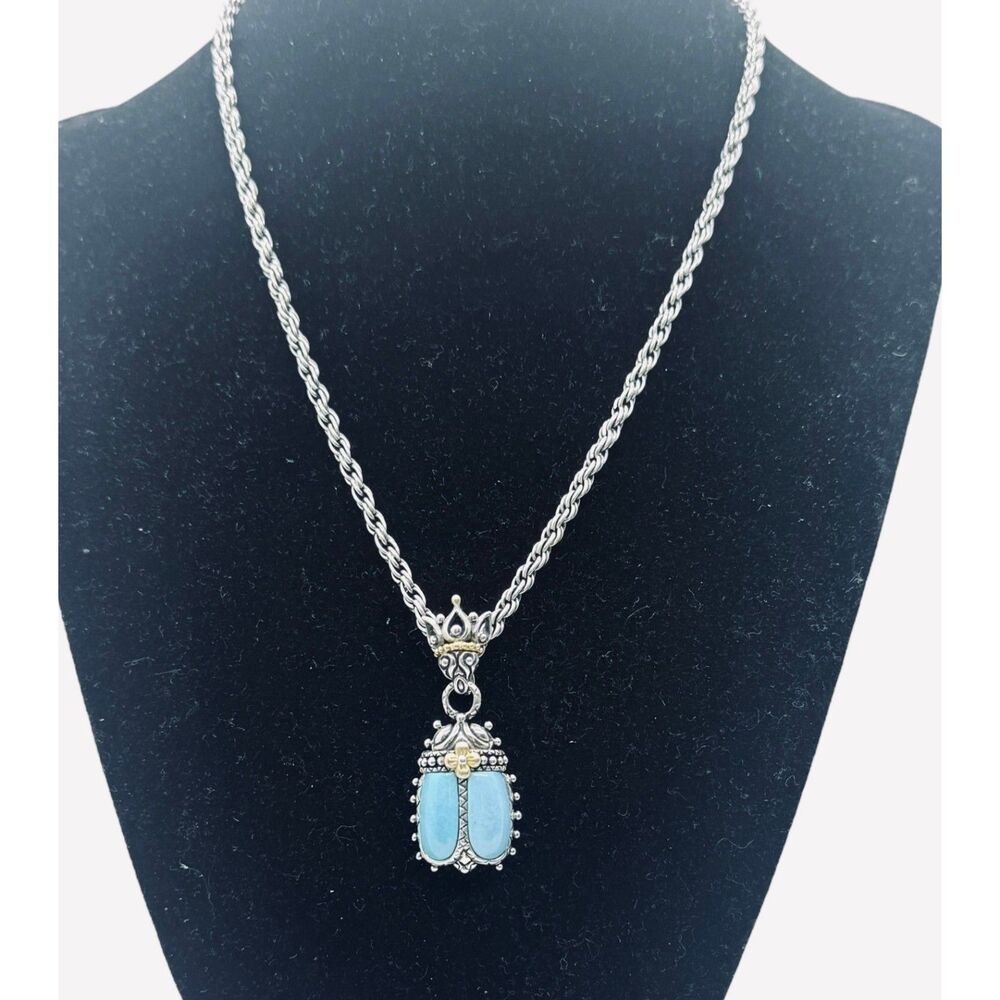 Barbara Bixby Sterling Silver 18K Gold Turquoise Enhancer Pendant Necklace
